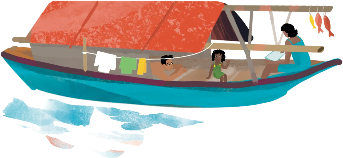 Cover illustration of Nomads: a family living aboard a houseboat