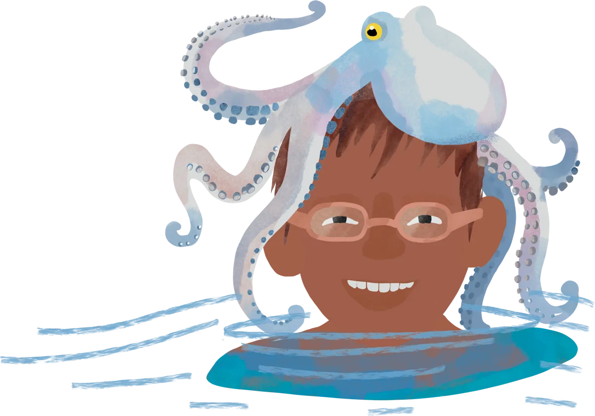 A child of the Bajau sea nomads holding an octopus